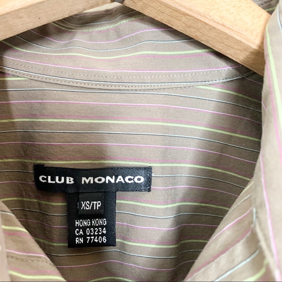 Club Monaco Men's Taupe Colorful Stripe Button Down Shirt XS - Picture 5 of 9